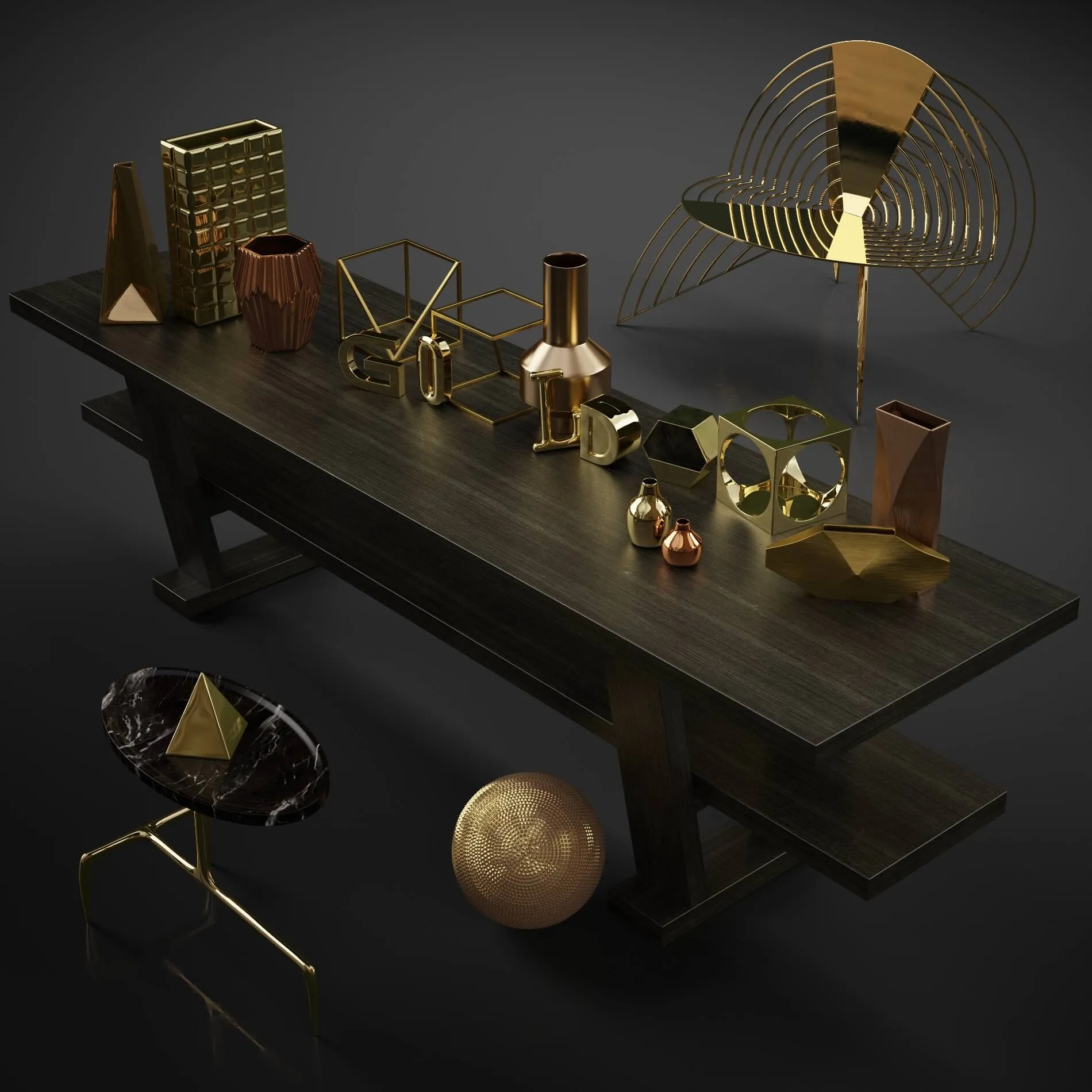 furniture - Golden accessories 3D Model