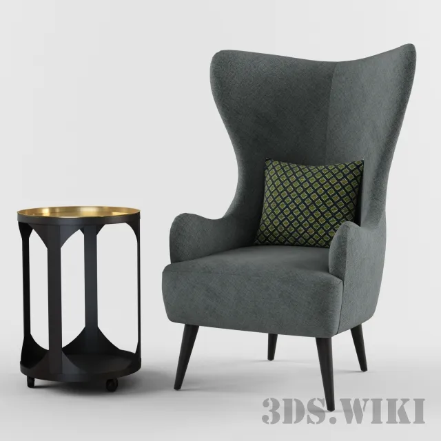 furniture - Gray armchair with table 3D Model