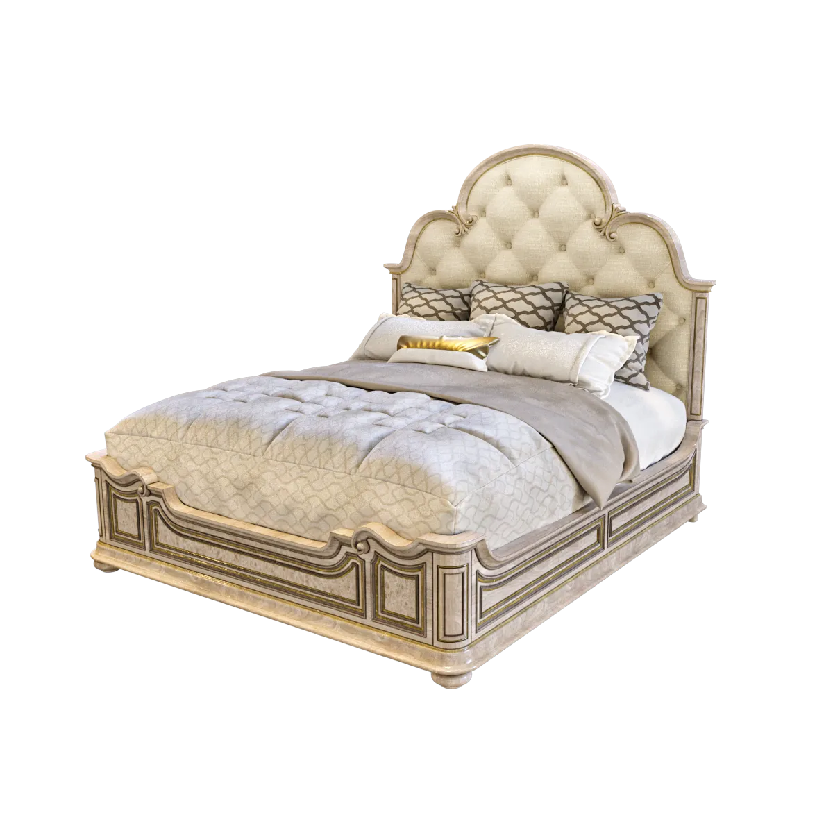 furniture - King upholstered panel bed 3D Model