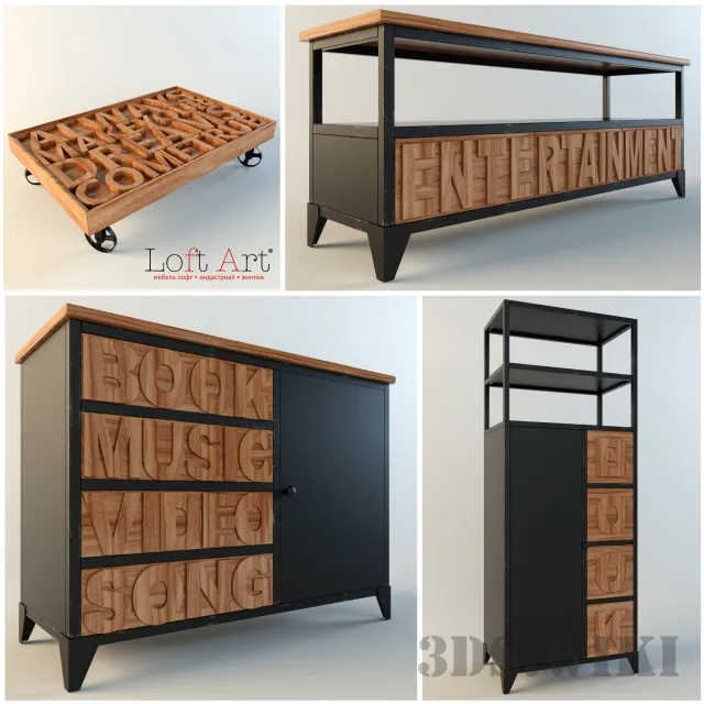 furniture - Kitchen set - Chest of drawers sideboard and pull-out tray 3D Model