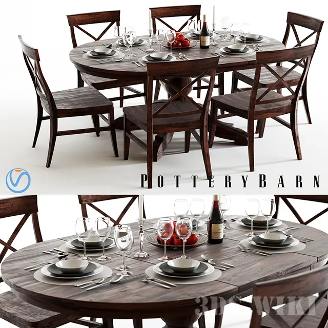 furniture - Kitchen table with Pottery Barn chairs 3D Model