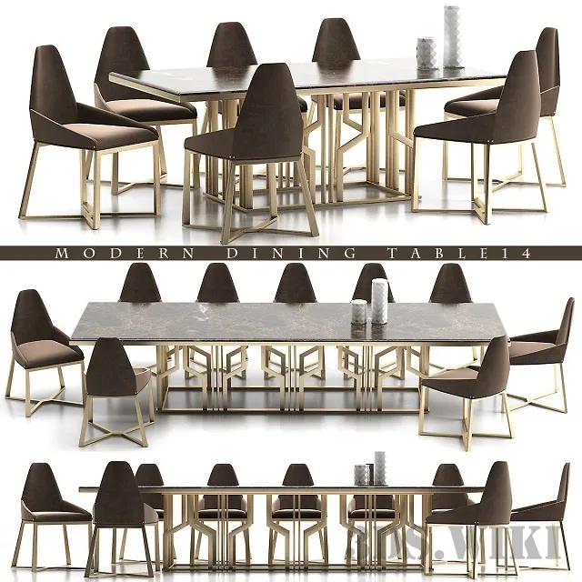 furniture - LARGE DINING TABLE WITH CHAIRS 3D Model