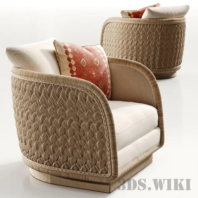 furniture - LAURA KIRAR COASTAL BRAIDED SWIVEL LOUNGE armchair 3D Model