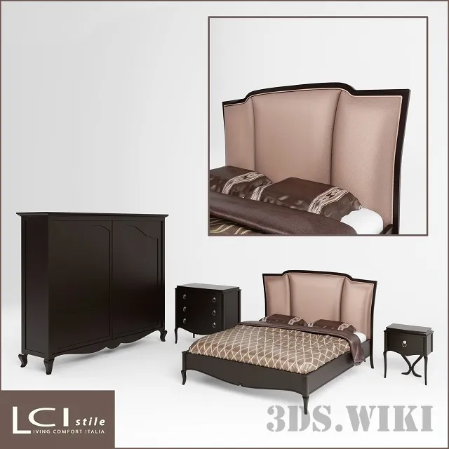 furniture - LCI STILE bed with sideboard and chest of drawers 3D Model