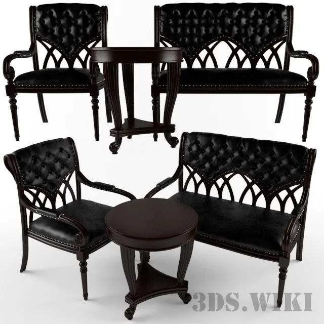 furniture - Leather Double Sofa and Chair - Albion 3D Model