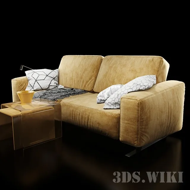 furniture - Leather sofa with tables 3D Model