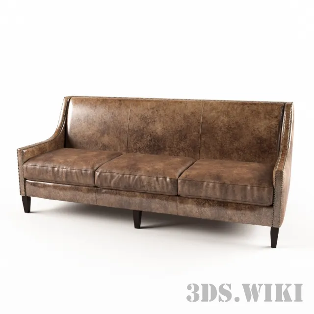 furniture - Leather sofa with wooden legs 3D Model
