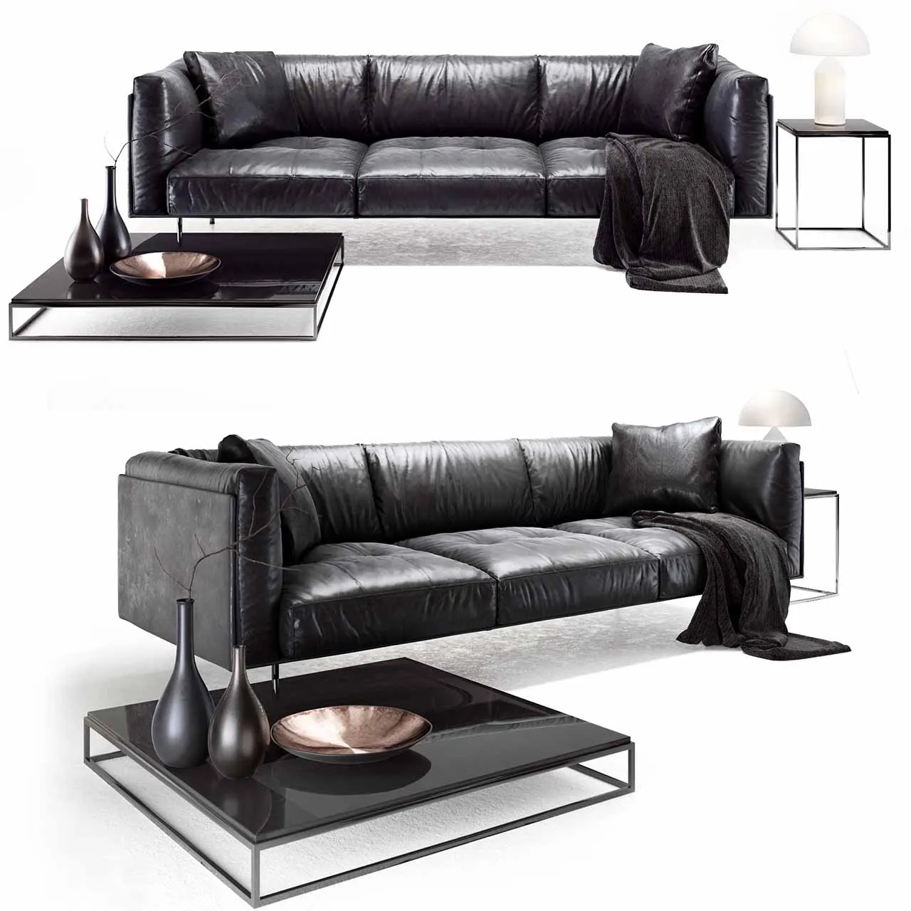 furniture - Living  leather rod sofa 3D Model