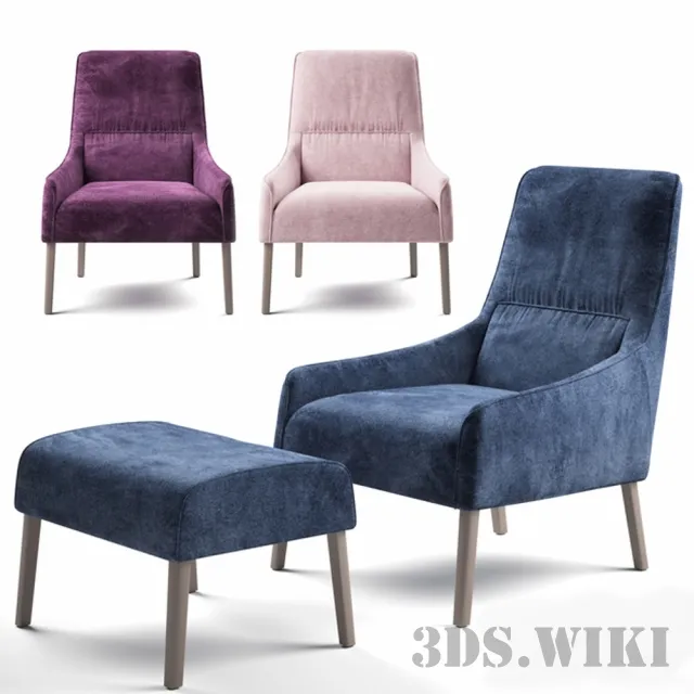 furniture - long island armchair footstool 3D Model