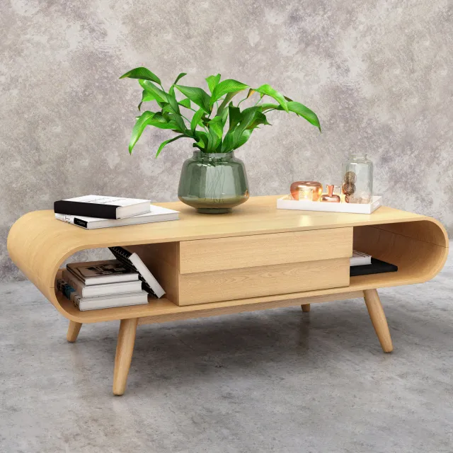 furniture - Low chest of drawer with plant 4 3D Model