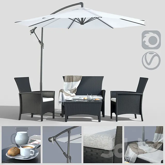Furniture made of polyotonga with an umbrella 3D Model