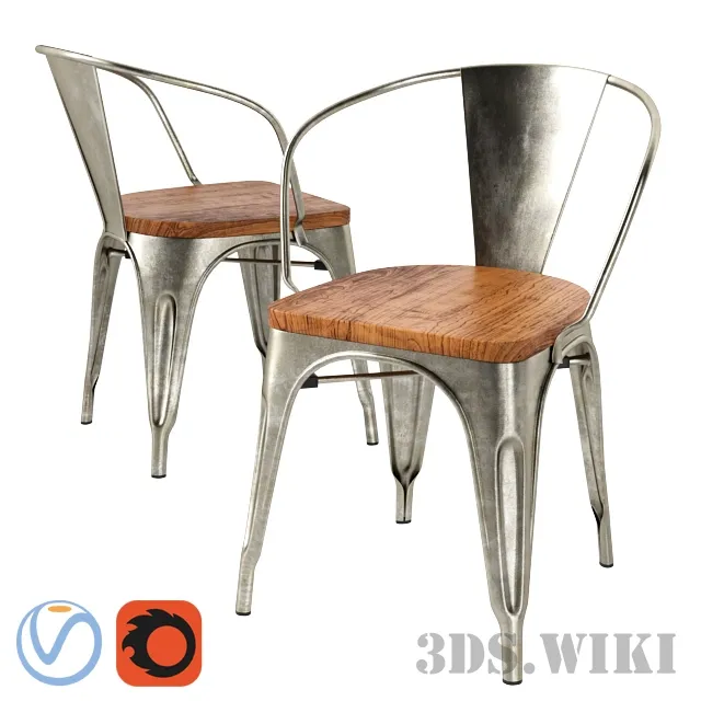 furniture - Marais Arms chair made of metal and wood by Cosmo 3D Model