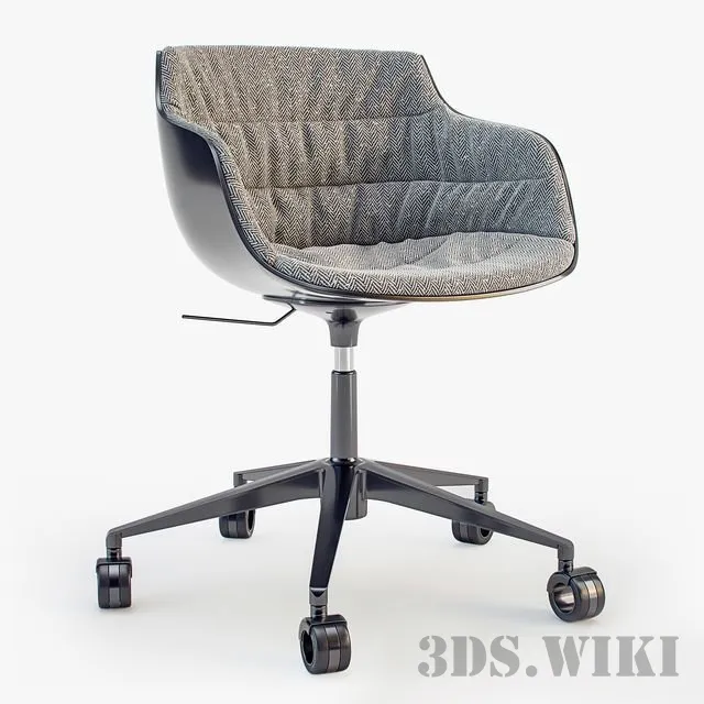 furniture - MDF italia chair Flow SLIM padded 5-Point Star Base on Castors 3D Model