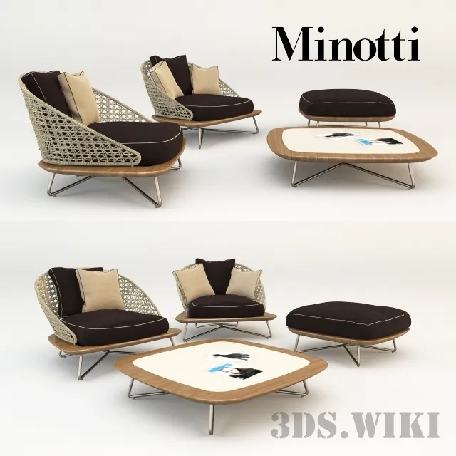 furniture - Minotti coffee table and armchairs 3D Model