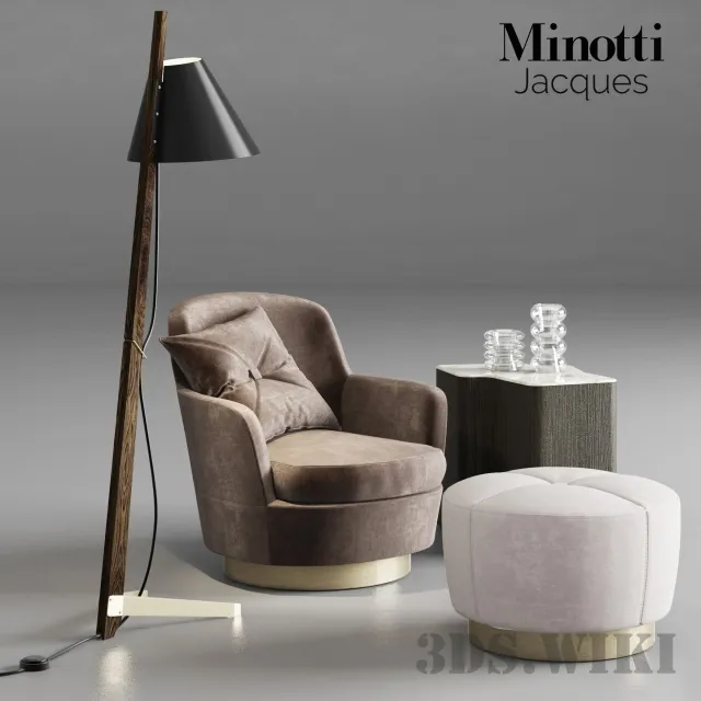 furniture - Minotti Jaques armchair with pouf and lamp 3D Model