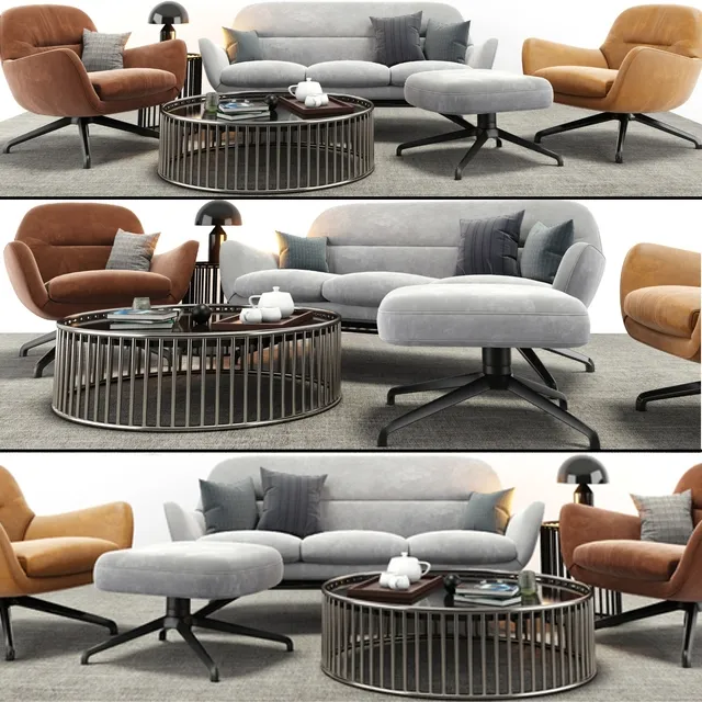 furniture - Minotti Jensen armchair and sofa set 3D Model