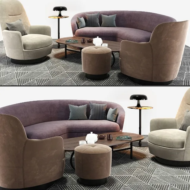 furniture - Minotti sofa And armchair set 2 3D Model