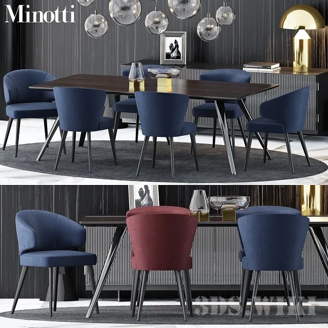 furniture - Minotti table and chair with furniture for the room 3D Model