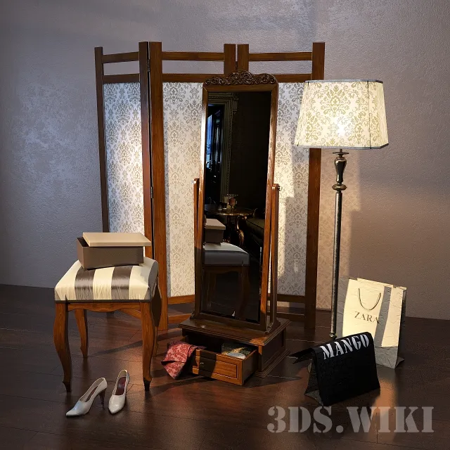 furniture - Mirror floor lamp and screen 3D Model