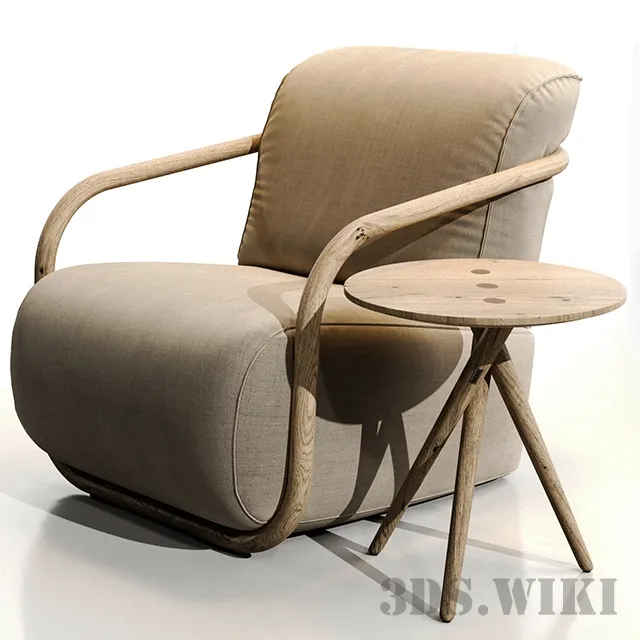 furniture - Modern Upholstered Armchair Thonet with Side Table 3D Model