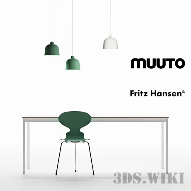 furniture - MUUTO table chair and pendant lamps 3D Model