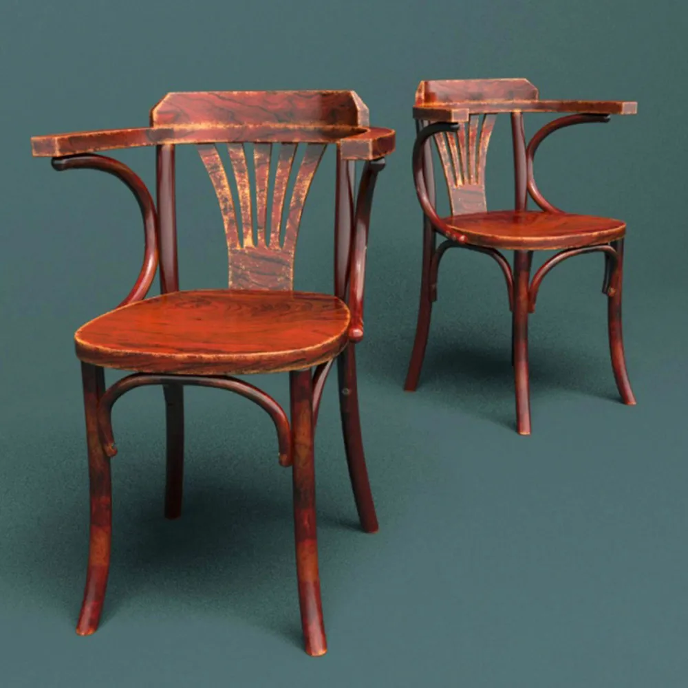 furniture - Old wooden chair with armrests 3D Model
