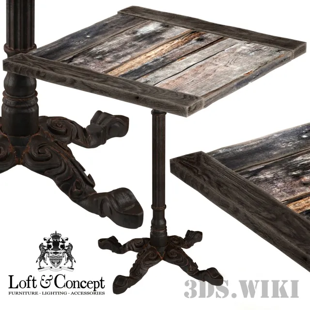 furniture - Old Wooden Table with Metal Toe Loft Concept 3D Model