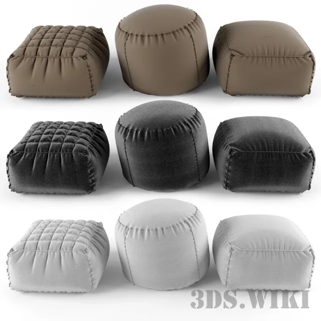 furniture - Ottomans with different shapes and textures 3D Model