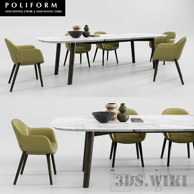 furniture - Poliform Mad dining table and chair 3D Model