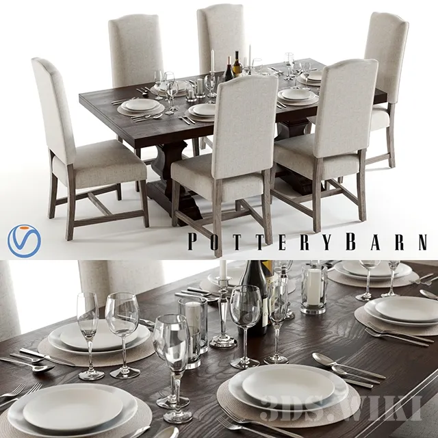 furniture - Pottery Barn Banks and Ashton 2 table and chairs 3D Model