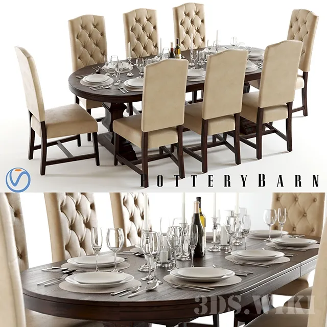 furniture - Pottery Barn Banks and Ashton 3 table and chairs 3D Model