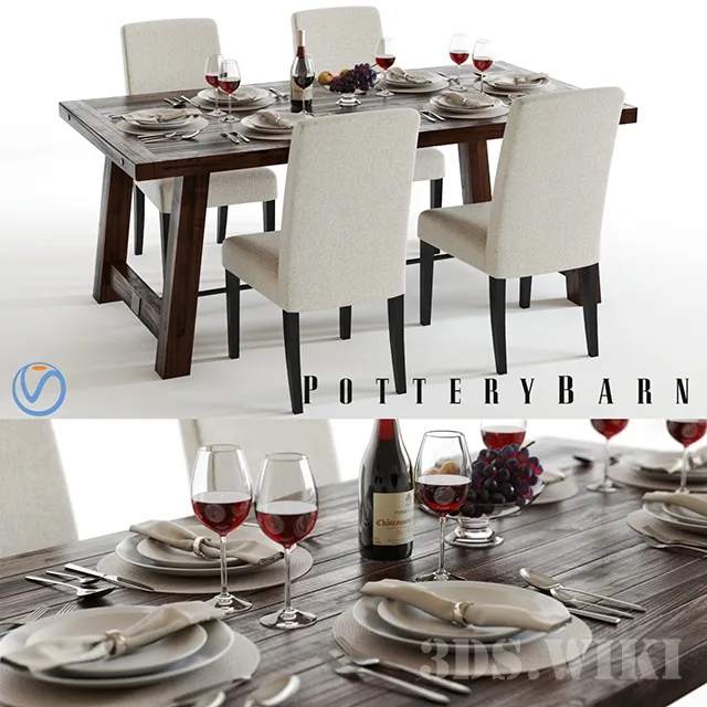 furniture - Pottery Barn Benchwright Table and Chairs Set 3D Model