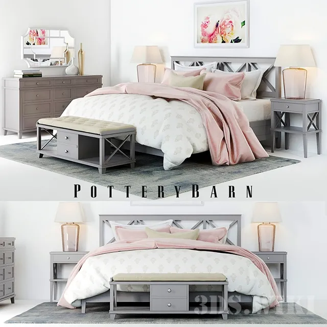 furniture - Pottery Barn Clara Lattice Bed 3D Model