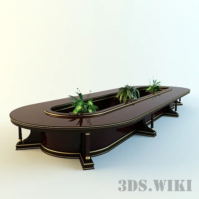 furniture - President table with plants 3D Model