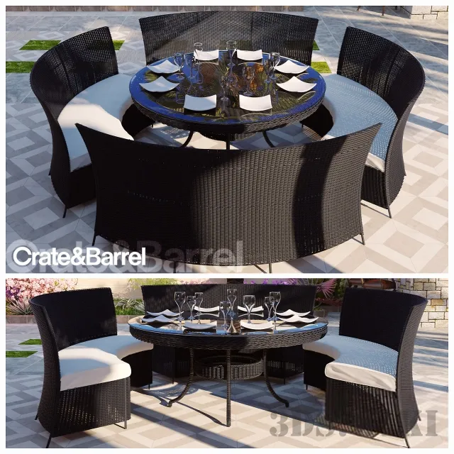furniture - Rattan dining table and chairs 3D Model