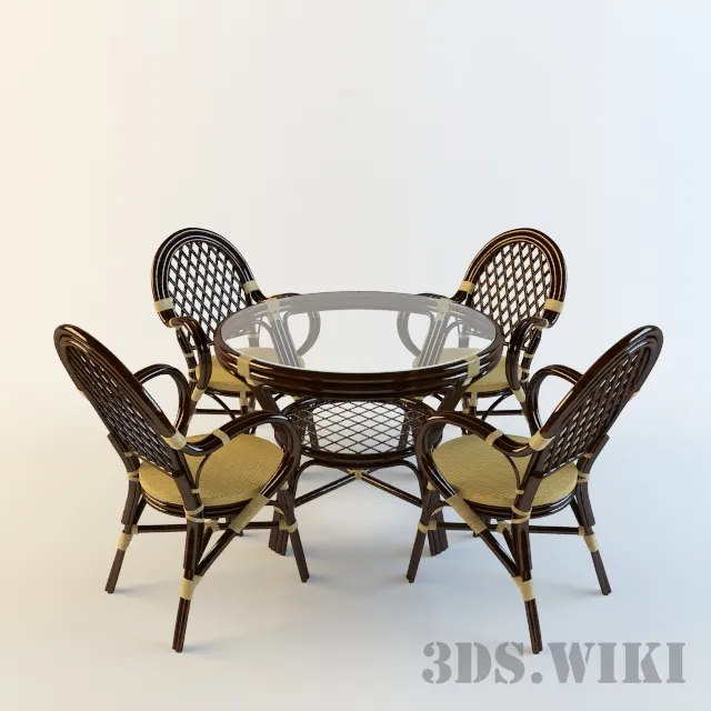 furniture - Rattan table and chairs 3D Model