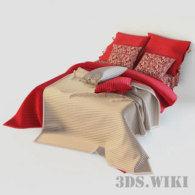 furniture - Red bed linen 3D Model