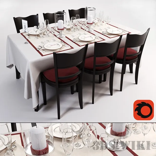 furniture - Restaurant table with serving 3D Model