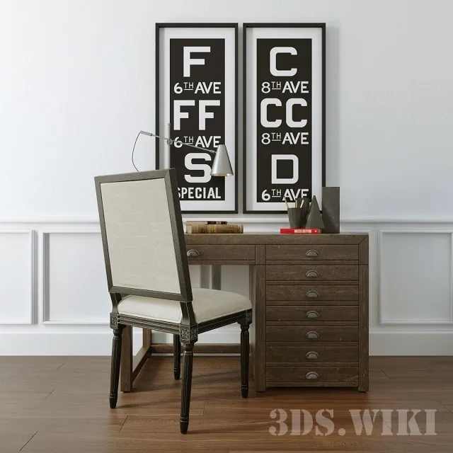furniture - Restoration Hardware Desk and Chair 3D Model