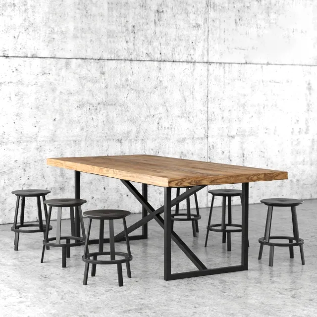 furniture - Restoration Hardware dining table and chairs 3D Model