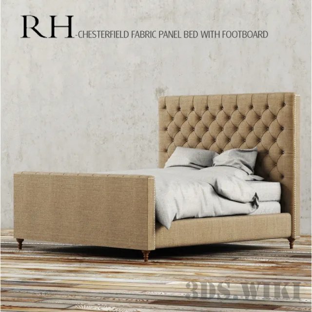 furniture - RH CHESTERFIELD FABRIC PANEL bed 3D Model