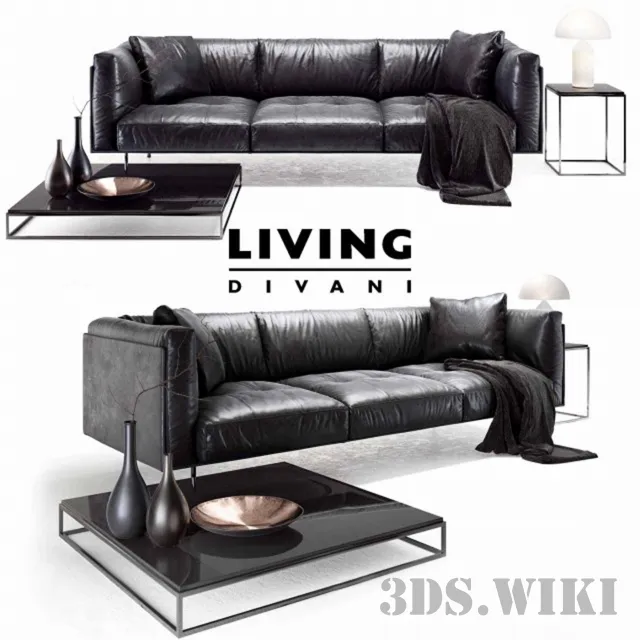 furniture - Rod Leather Sofa 3D Model