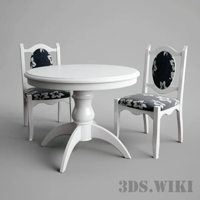furniture - Round Dining Table and Chair 3D Model