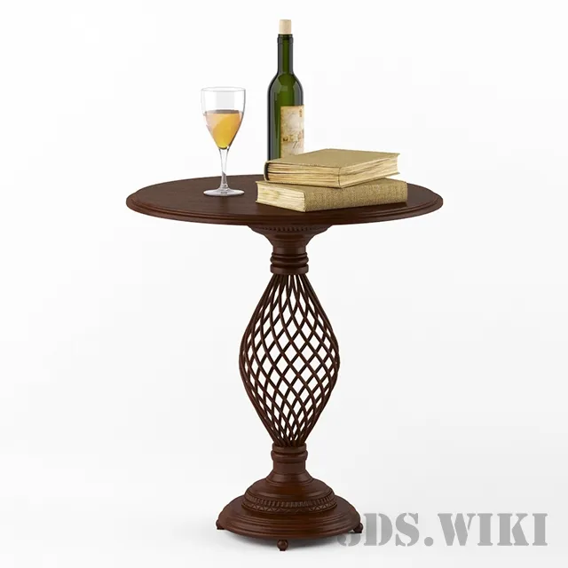 furniture - Round tea table with wine 3D Model