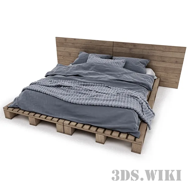 furniture - Scandinavian Wooden Bed 3D Model