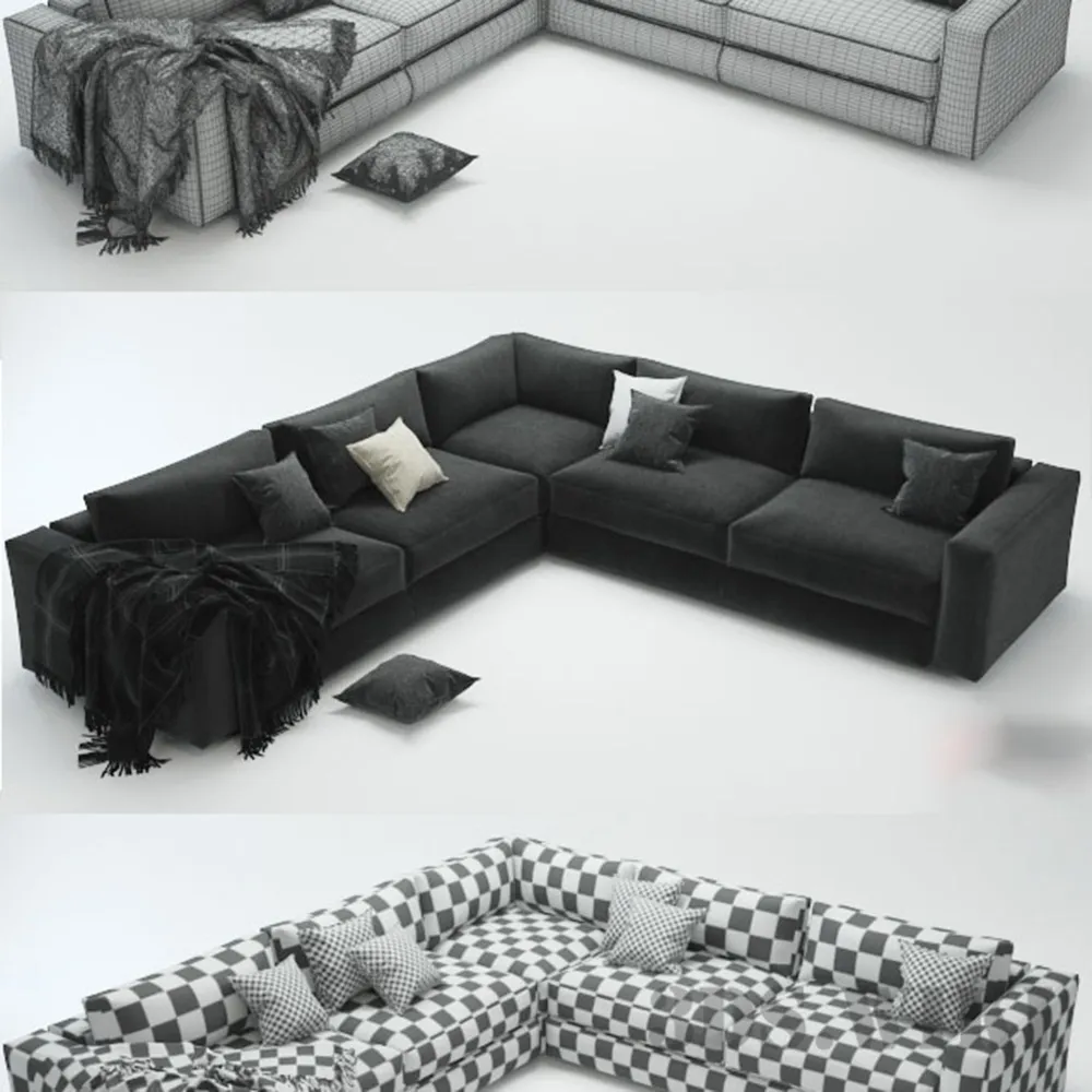 furniture - Sectional sofa with pillows 3D Model