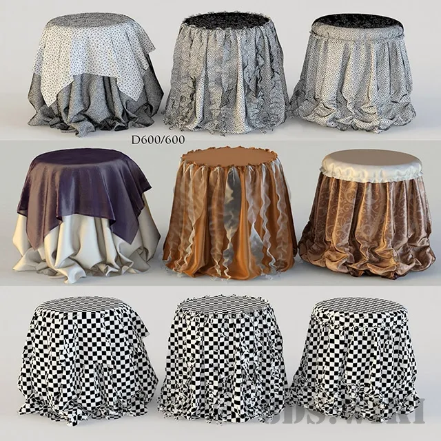 furniture - Set of beautiful tablecloths on the table 3D Model