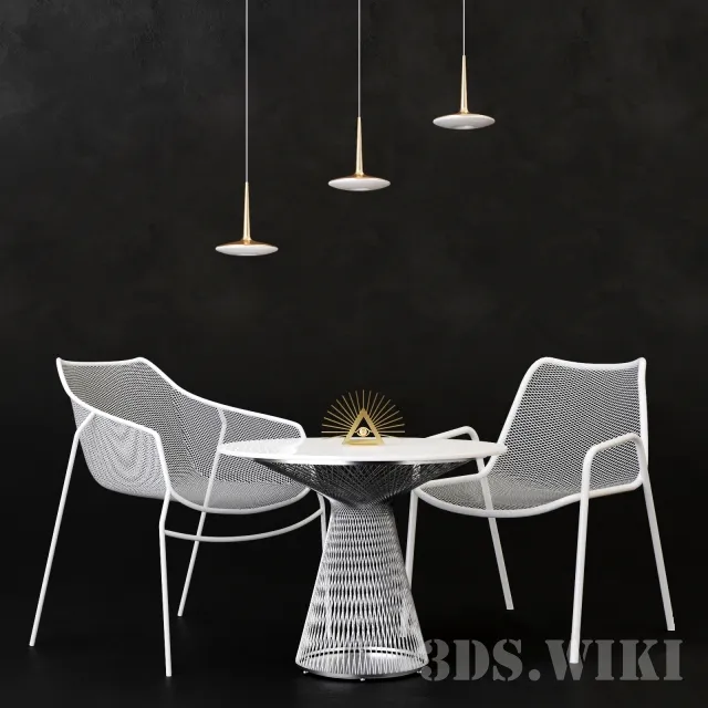 furniture - Set - table chair and ceiling lamp 3D Model