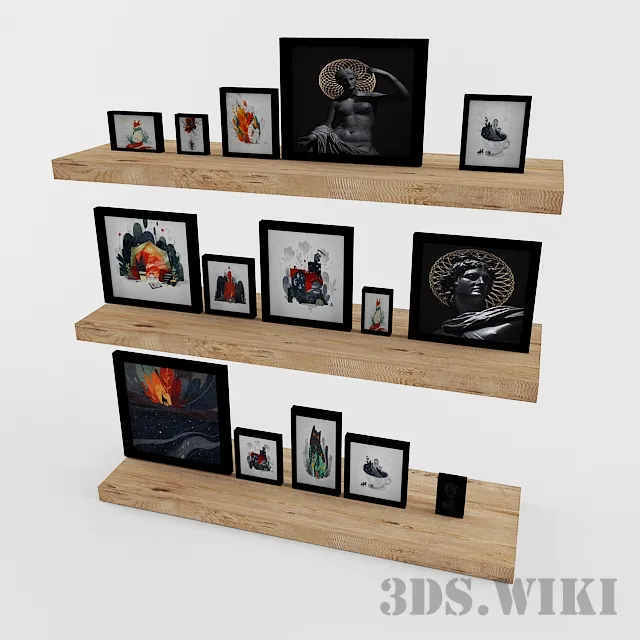 furniture - Shelves with paintings 3D Model