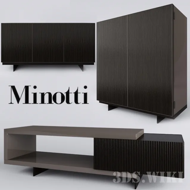 furniture - Sideboard Chest of Drawers and Wardrobe Aylon By Minotti 3D Model